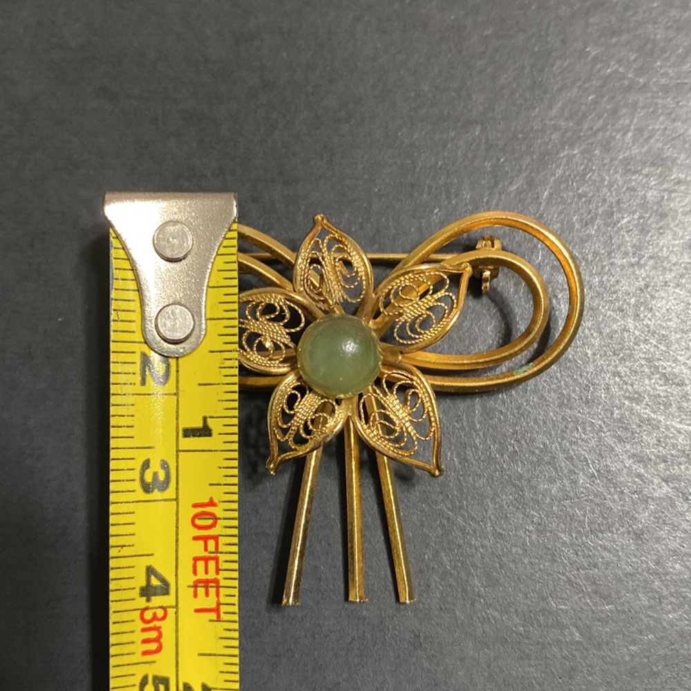 🖤Vtg💕Jade flower ribbon brooch - Picture 10 of 11